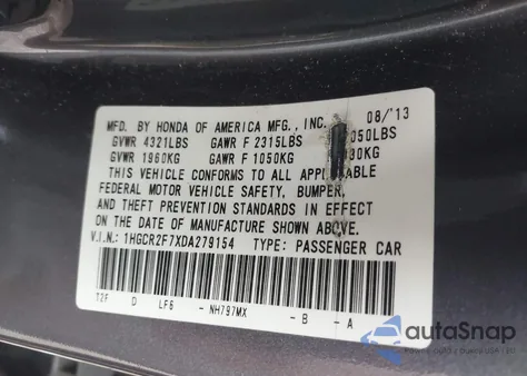 2013 Honda Accord Ex z USA, uszkodzony, nr VIN 1HGCR2F7XDA279154